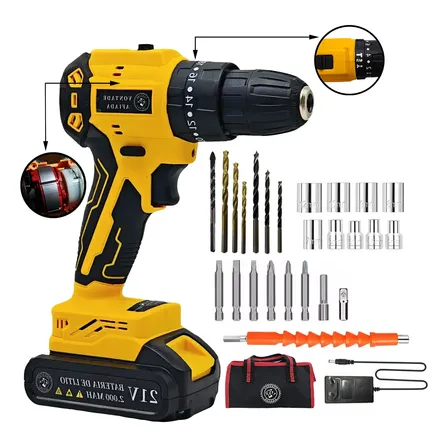 Parafusadeira Furadeira A Bateria21v3/8 10mm Motor Brushless Amarelo 21v 60hz