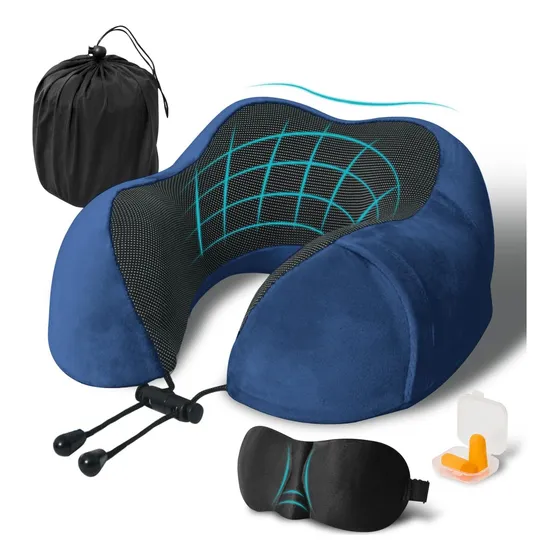 Almofada Travesseiro Pescoço Kit Viagem Com Máscar E Earplug