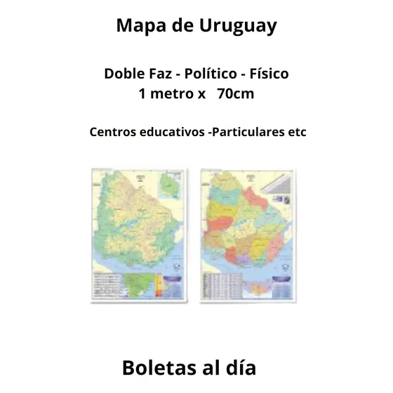 Mapas De Uruguay - Doble Faz - Político Y Físico Agua