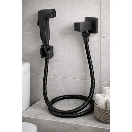 Ducha Higiênica Quadrada Luxo Metal Chuveirinho De Banheiro 1.20 Mts Preto Completa ¼ Volta