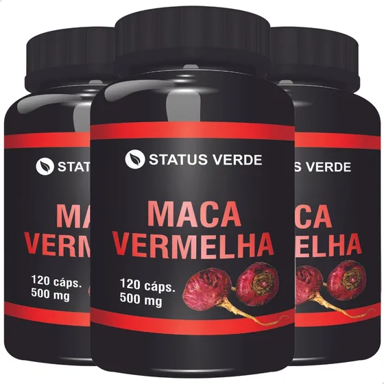 3 Potes Maca Peruana Vermelha 500mg 100% Pura Kit 360 Cáps