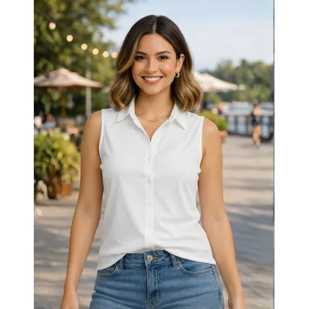 Blusa Regata Social Feminina Camisa Listrada E Lisa Elegante