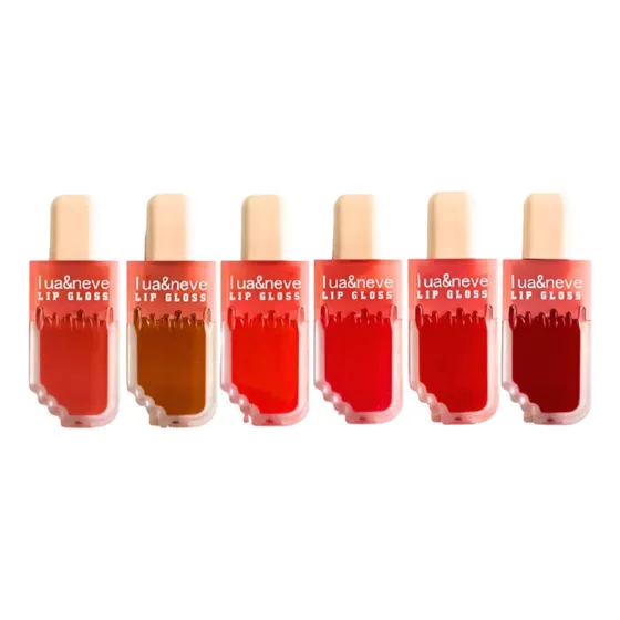 Kit 6 Lip Gloss Batom Picolé Longa Duração Lua & Neve