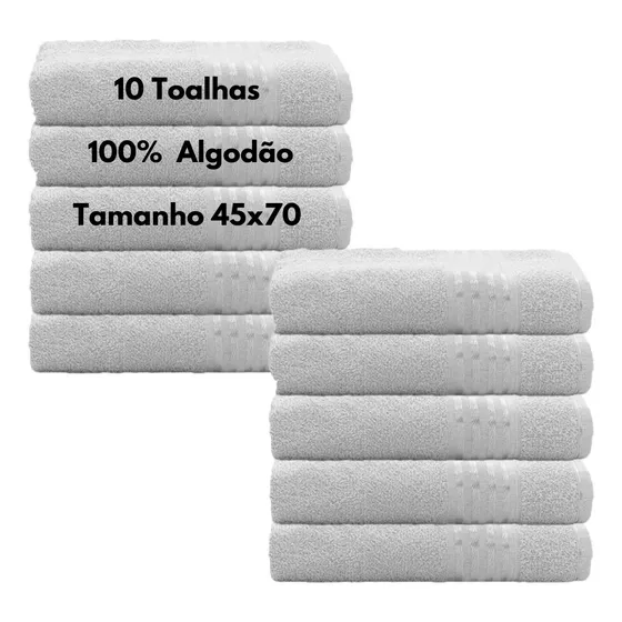 Kit 10 Toalha Rosto Branca 100% Algodão 45x70 Lavabo Felpuda