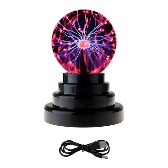 Lampara Mágica Bola Plasma Con Rayos Luz Electrica Usb-pila Estructura Negro