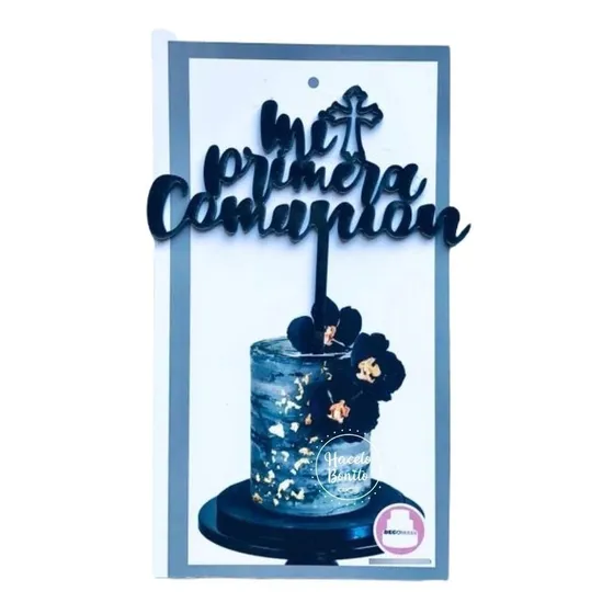 Adorno Torta Cake Topper Cartel Mi Primera Comunión  Negro Negro