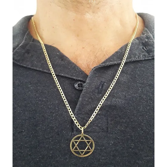 Corrente Groumet 70cm + Estrela De Davi Em Ouro Cor Amarelo