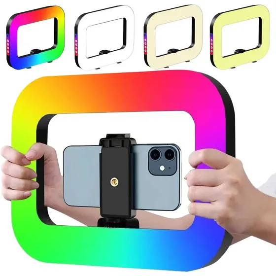 Aro De Luz Led Rgb Rectangular De 28.5 Cm Recargable Por Usb C Con Soporte Ajustable Para Teléfono, Ideal Para Selfies, Streaming, Maquillaje Y Creadores De Contenido Slim Company | Cuotas sin interés