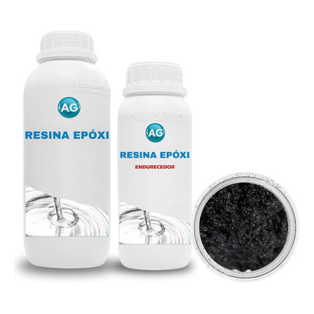 Resina Epóxi 1kg + Pó Metálico Preto Profundo Ag Resina Epóxi 1kg + Pó Metálico Preto Profundo Ag