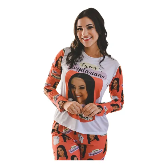 Yyi Pijama Longo Personalizado Com Foto Feminino - Signo