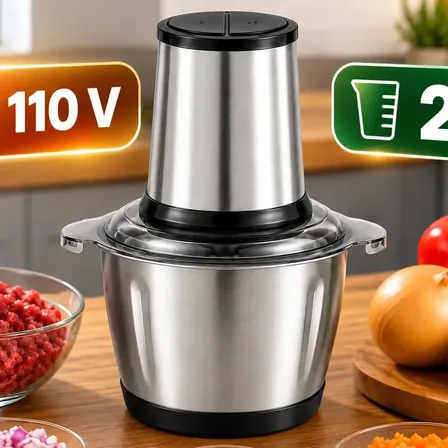 Triturador Elétrico Alimentos 2 L Inox 4 Lâminas Processador Carne Legumes Temperos Picador Portátil Multifuncional Cozinha 110v Alho Cebola Frutas Congeladas Verduras Compacto Potente Rápido Prático