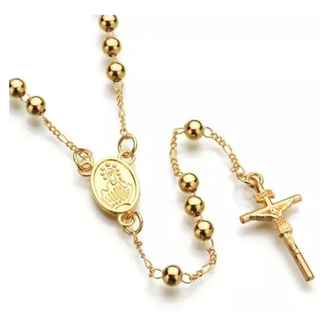 Cadena De Cuentas Acero Rosario Religioso