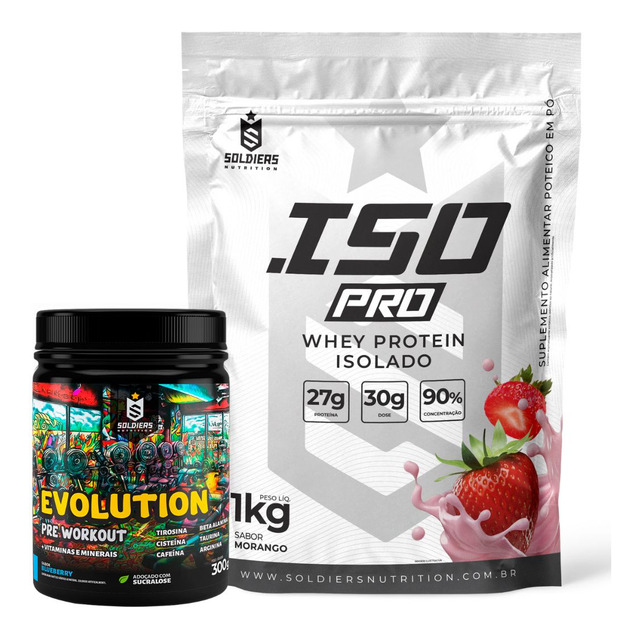 Kit:iso Pro Whey 1kg+pré-treino Evolution-soldiers Nutrition Sabor Morango Kit:iso Pro Whey 1kg+pré-treino Evolution-soldiers Nutrition Sabor Morango