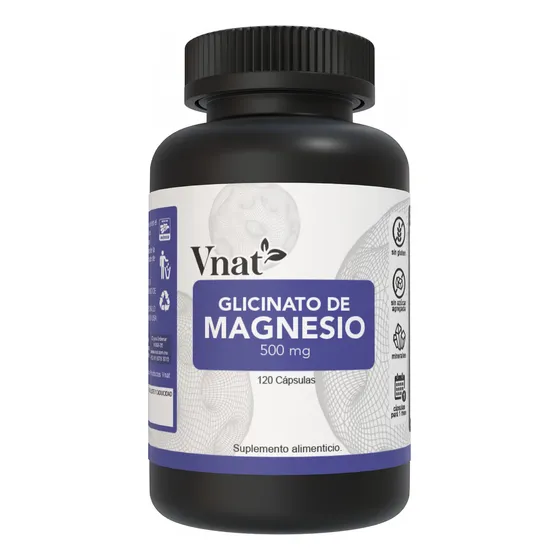 Glicinato De Magnesio 500mg Vnat 120 Cap Magnesium Glycinate Sabor Neutro