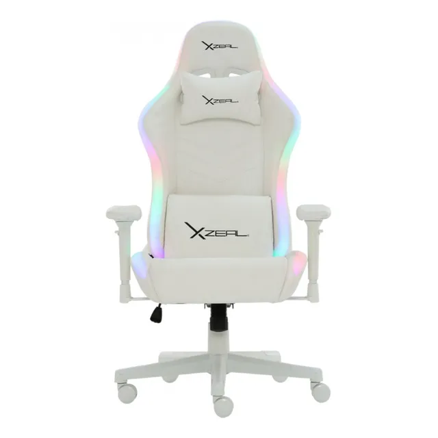 Silla Gamer Xzeal Rgb Xz15 Blanca Soporte Lumbar/superior Color Blanco Material Del Tapizado Cuero Sintético