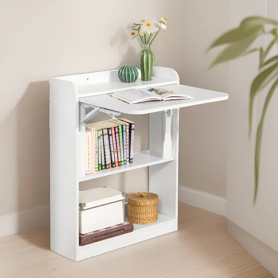 Escritorio Plegable Chico Recibidor Pared Con Estante Blanco