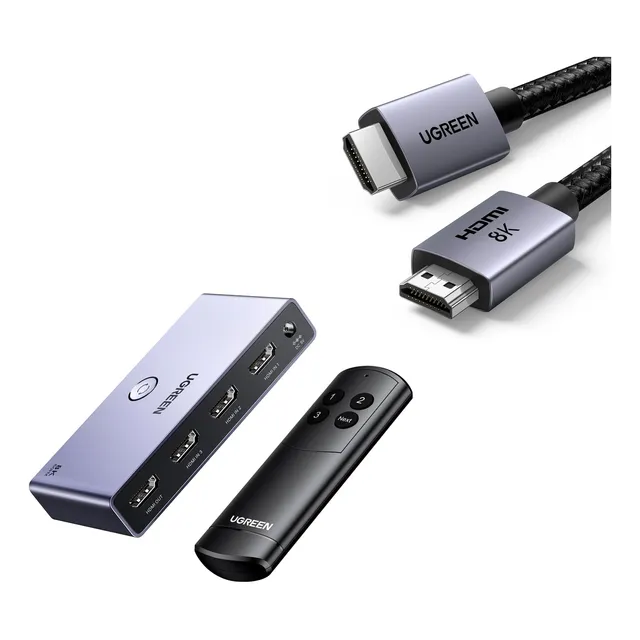 Pacote De Switch Ugreen Hdmi 2.1 8k Ultra Hd 3 Em 1 Com Cabo