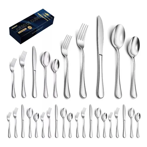 Juego De Cubiertos De Acero Inoxidable Para 6 Personas, 30 Piezas. Incluye Cuchillos, Tenedores, Cucharas Y Cucharillas. Diseño Elegante, Resistente Y Fácil De Limpiar, Ideal Para Cualquier Ocasión