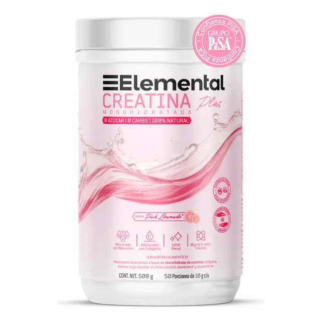Elemental Creatina Plus Para Mujer, 500g Sabor Pink Lemonade Limonada Rosa
