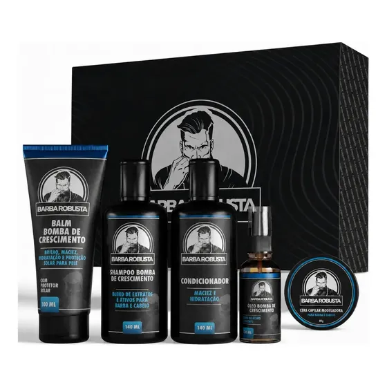 Kit Barba Robusta para Crescimento com Shampoo, Óleo, Balm e Condicionador