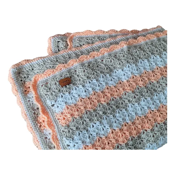 Manta Cobijita P/bebé Tejida Gancho/crochet Grecas Coral