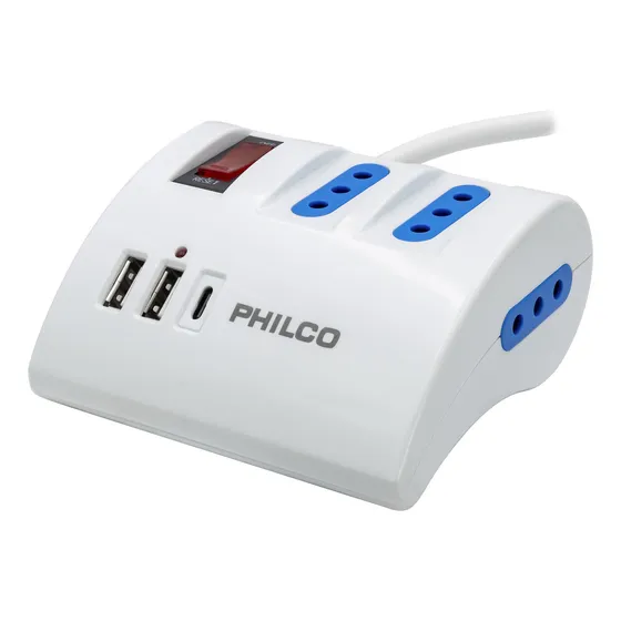 Extensión Alargador Escritorio Ac/usb-c 3.0 Philco 2044b Color Blanco