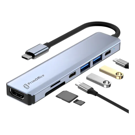 Adaptador Hub Aluminio Usb C Multifuncional 7 En 1 Mac / Pc