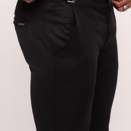 Calça Com Regulagem Esporte Fino Alfaiataria Masculina Preto Lisa 42