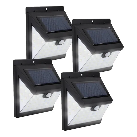 Foco Reflector Solar Maxwell Led Exterior Sensor Pared Set 4 Carcasa Negro Luz Luz Fria