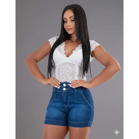 Shorts  Feminino Jeans Com Lycra Meia Coxa Cintura Alta Rk3