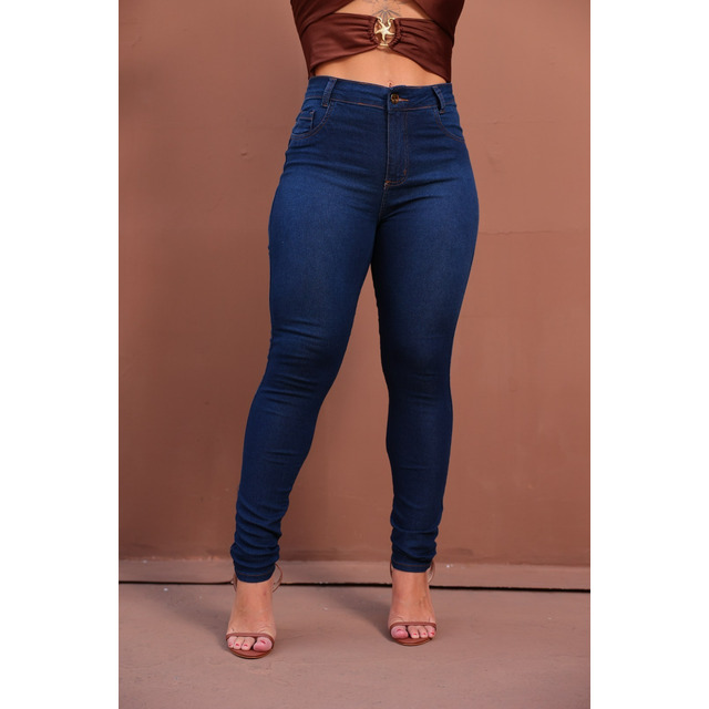 Calça Preta Jeans Feminina Com Elastano Cintura Alta Skinny
