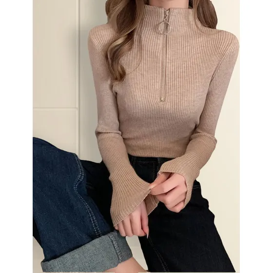 Buzo Saco Jersey Cuello Alto Con Cremallera Para Dama.