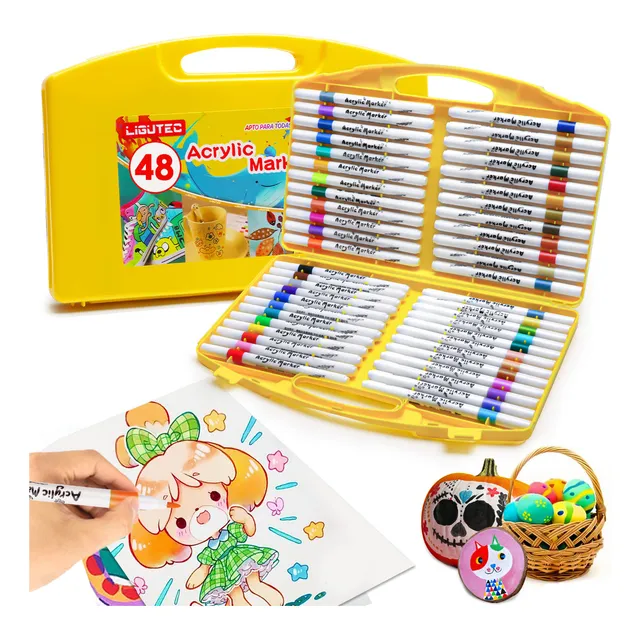 Marcadores Plumones Punta Marcador Acrílico 48 Colores Punta De Pincel Ligutec No Toxico Para Niños Adultos Rotuladores para Cuadernos Escolares de Dibujo Profesional y Caricatura