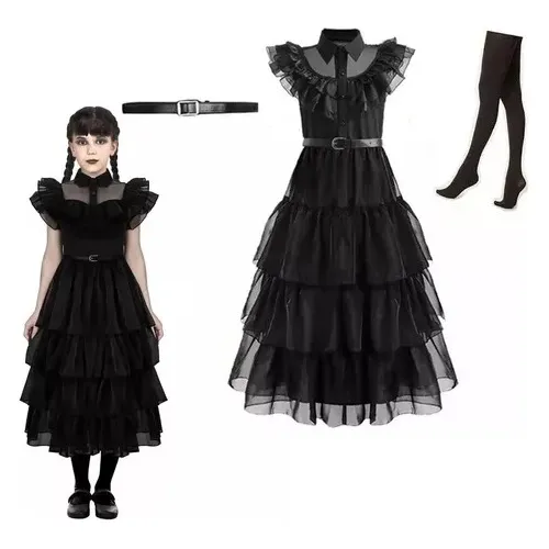 Disfraz Vestido Negro De La Fiesta Merlina Para Halloween De Niñas