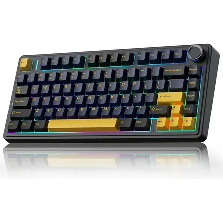 Teclado Mecánico Inalámbrico Aula F75 para Juegos RGB Retroiluminados 2.4GHz/Tipo-C/BT5.0 Rgb Trimodo Color Negro Idioma Inglés