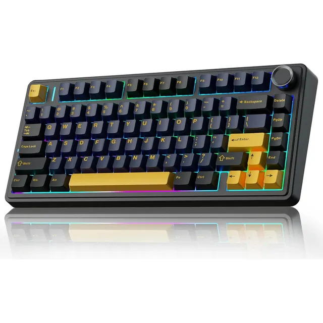 Teclado Mecánico Inalámbrico Aula F75 para Juegos RGB Retroiluminados 2.4GHz/Tipo-C/BT5.0 Rgb Trimodo Color Negro Idioma Inglés