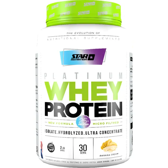 Platinum Whey Protein Star Nutrition 2lb Sabor Banana cream en Pote