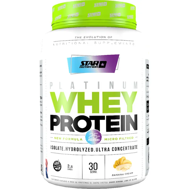 Premium Whey Protein 2 Lb Star Nutrition Proteína Concentrada Sabor Banana Cream