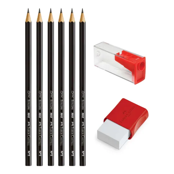 Kit Faber-castell 6 Lápis Grafite Hb, Apontador E Borracha