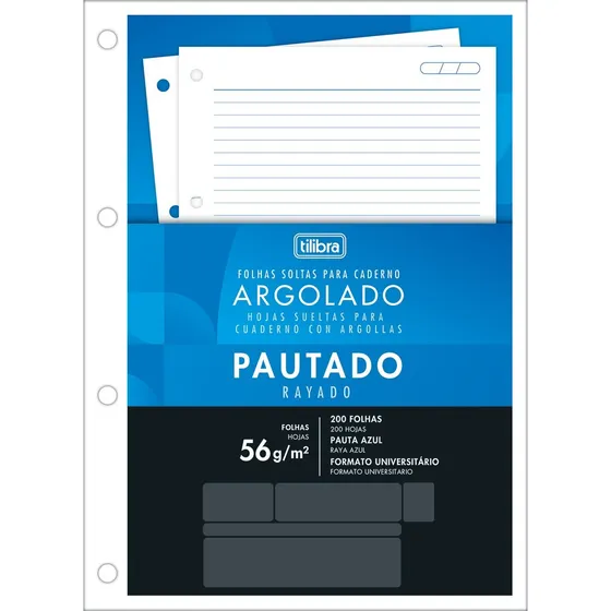 Refil P/ Fichário Caderno Argolado Grande 200 Folhas Tilibra