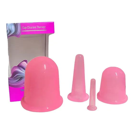 Kit 4 Ventosa Silicone Massagem Vácuo Facial Corporal Charme Rosa