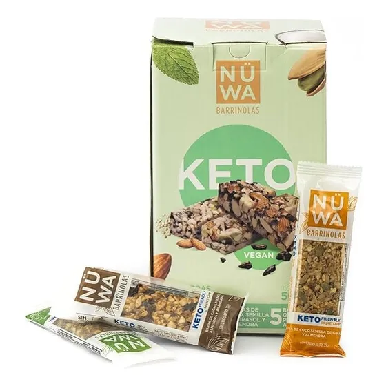 Barra proteica Nuwa Keto sin TACC sabor almendra/coco, cacao/almendra y quinoa/pistacho 35 g pack x 15