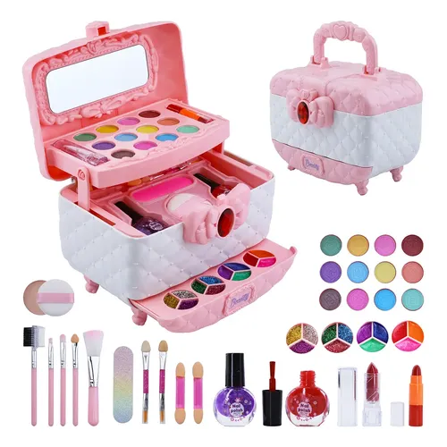 Kit De Maquillaje Lavable Para Niñas – Set De 26 Piezas No Tóxico, Incluye Pintalabios, Sombras, Brochas Y Estuche De Viaje, De 4 A 9 Años