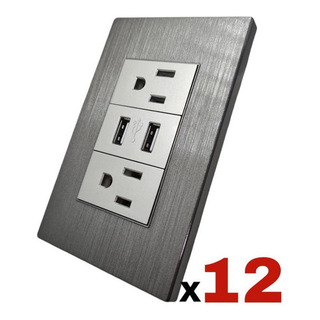 12 Pzas Placa Contacto Doble Carga Usb Duplex Tomacorriente Gris 12 Pzas Placa Contacto Doble Carga Usb Duplex Tomacorriente Gris