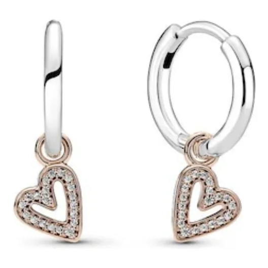 Aros Pendientes Pandora Corazon Brillante A Mano Alzada Empa