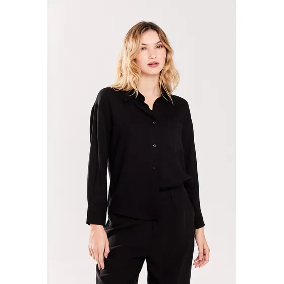 Camisa Basica Manga Larga De Rayon Twill Negro Koxis Mujer
