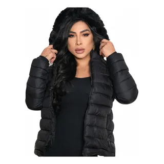 Jaqueta Feminina Puffer Bobojaco Com Capuz Nylon Forrada Top Jaqueta Feminina Puffer Bobojaco Com Capuz Nylon Forrada Top
