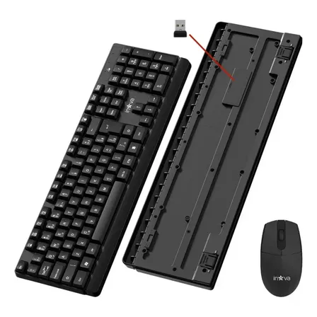 Kit Teclado E Mouse Sem Fio Inova Layout Abnt2 2.4g Usb 107 Teclas Silencioso Combo Para Pc E Notebook Windows Mac Plug And Play Com Teclado Numérico Trabalho Estudos Home Office E Jogos Preto