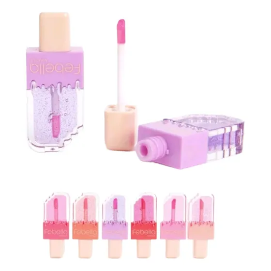 6 Lip Gloss Labial Picolé Com Partículas De Brilho Febella 
