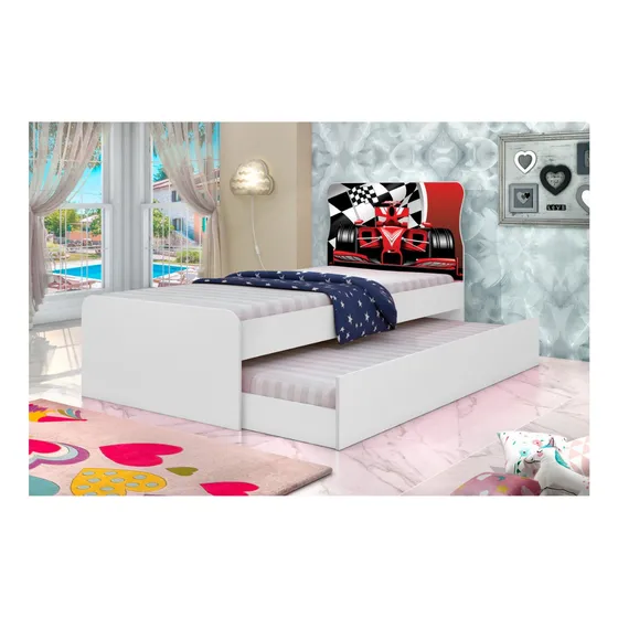 Cama Auxiliar Bicama Marinera Dormitorio Infantil Formula 1 Color Blanco/Formula 1